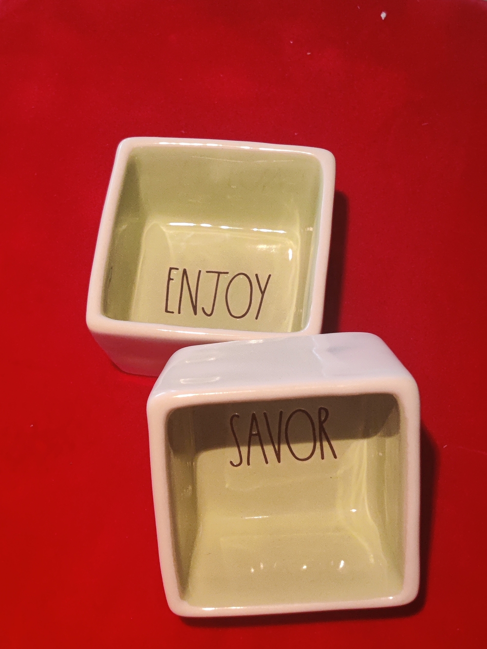Rae Dunn "Savor and Enjoy" square bowl set The Artisan Collection by Magenta
